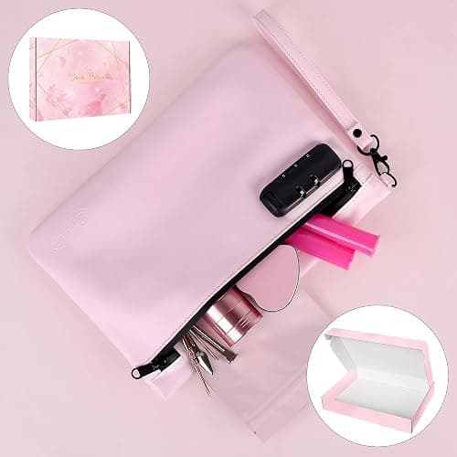 BOYISTARG PU Leather Gift Smell Proof Storage Bags with 8 Items - Waterproof Large Smell Proof Pouch with Combination Lock - Travel Storage Case for Women or Men -Pink thumbnail 2