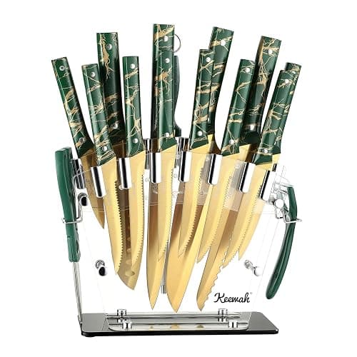 Keewah Knife Set, 16 Piece Kitchen Knives set with Acrylic Stand, Gold - Image 1