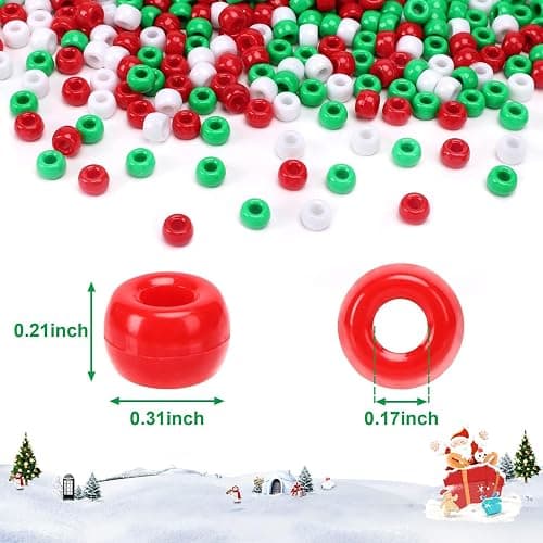 UPINS 1200Pcs Christmas Pony Beads Friendship Plastic Small Hair Beads Red Green White Pony Beads for Necklace Supplies (Christmas) thumbnail 3