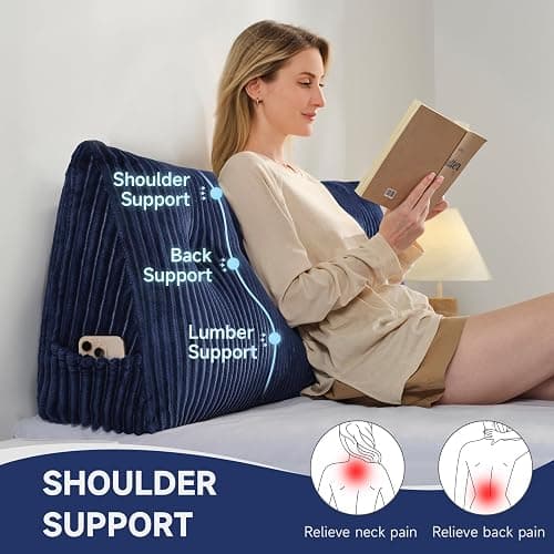 Z-hom Twin Headboard Pillow, Triangular Wedge Reading Pillow for Bed or Sofa, Ergonomic Backrest Cushion for Sitting Up, Reading or Relaxing, with Side Pocket，Removable Washable Cover,Blue thumbnail 4