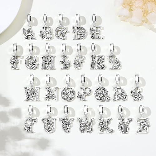 PANPOKI 2 Pack 925 Sterling Silver Butterfly Letter Charms for Bracelets and Necklace Alphabet Initial Dangle Pendants Round Spacer Beads Pave Cubic Zirconia Jewelry Gift for Women thumbnail 6