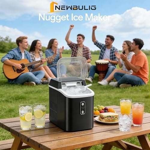 NEWBULIG Nugget Ice Makers Countertop, Portable Nugget Ice Machine, Ready in 6 Mins, 24lbs in 24Hrs, Auto-Cleaning, with Basket and Scoop, for Home, Kitchen, RV, Camping, Black thumbnail 4