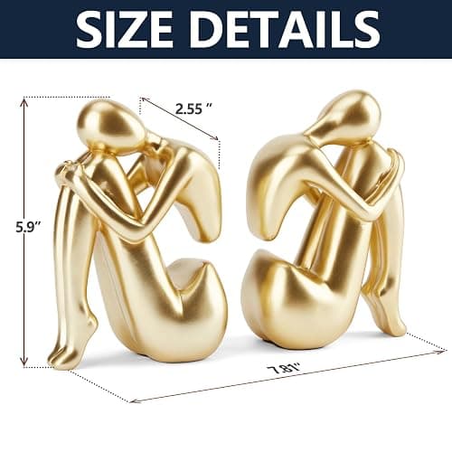 Xmeden Gold Book Ends, Girl Thinker Design, Modern Bookends for Shelves, Non-Skid Heavy Duty Resin Book Stopper for Books, Resin, 1Pair/2Piece thumbnail 3