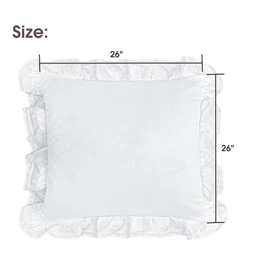 Vlocemon 100% Lightweight Cotton Ruffled Throw Plillow Shams, Euro Size 26" × 26", Crochet Edge Lace Square Cushion Cover, Throw Pillow Covers, Set of 2, for Bed, Sofa, Couch (White, 26" × 26") thumbnail 3