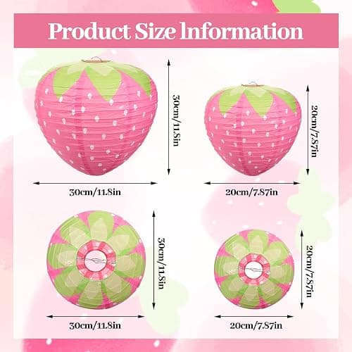 Strawberry Party Decorations,3 PCS Pink Strawberry Paper Lantern, 8" & 12" Strawberrys Lantern Decorations, Strawberrys Themed Decor for Room, Birthday Party, Baby Shower, Wedding, Garden thumbnail 3