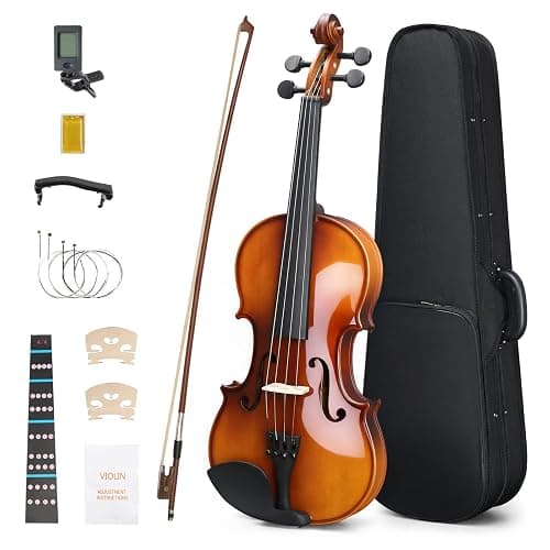 GODECOR Violin 4/4 Full Set for Beginners, Solid Spruce, Natural Matte | Fiddle with 5 Colors of Fingering Tape, Hard Case, Bow, Rosin, Tuner, Four Extra Strings, Two Bridges, Shoulder Rest - Image 1