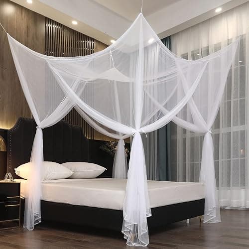 Mengersi Bed Canopy,Canopy Bed Curtains Elegant Mosquito Net for Bed,Mosquito Netting for King Queen Full Camping Patio Indoor Outdoor Bug Net,White thumbnail 3