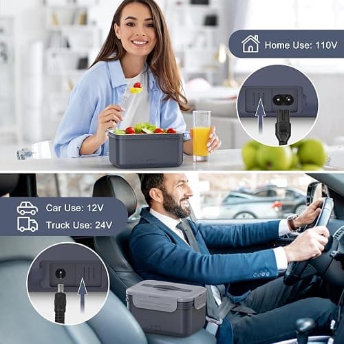 Vabaso 1.8L Electric Lunch Box for Adults, 100W Heated Lunch Box for Car/Truck Home/Work, Portable Food Warmer Heating LunchBox with 61oz Stainless Steel Container, 12V/24V/110V/220V thumbnail 5