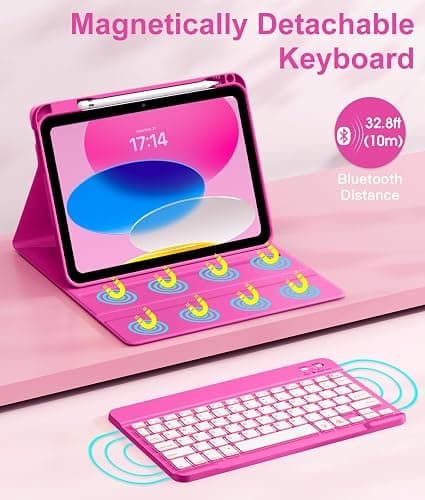 Hamile for iPad 11th 10th Generation Case with Keyboard - 7 Colors Backlit Wireless Detachable Folio Keyboard Cover with Pencil Holder for iPad 11-inch A16 2025 10th Gen 10.9 Inch 2022 (Hot Pink) thumbnail 4