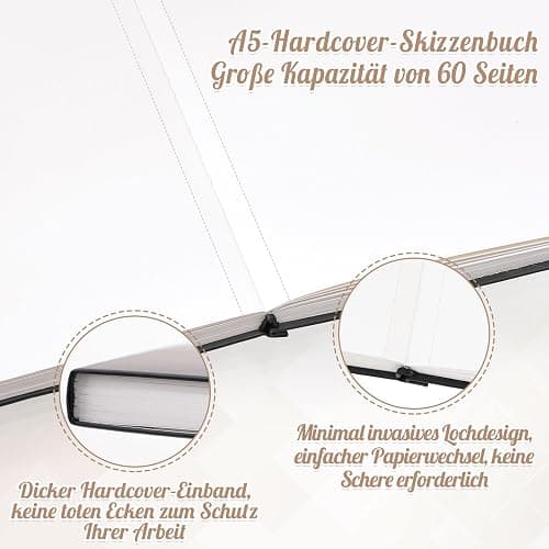 A5 Skizzenbuch, Skizzenpapier zum Zeichnen 200g/m² Skizzenblock Blanko Sketch Books für Kinder Studenten Künstler Lehrer (60 Blatt/120 Seiten) thumbnail 4