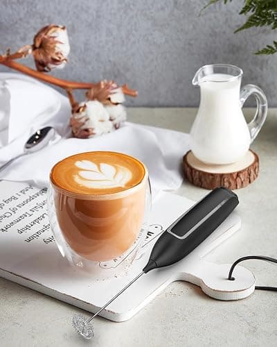 Milk Frother Handheld Battery, Electric Foam Maker Frother Wand, Drink Mixer with Stainless Steel Whisk for Coffee, Matcha, Lattes, Cappuccino Black thumbnail 2
