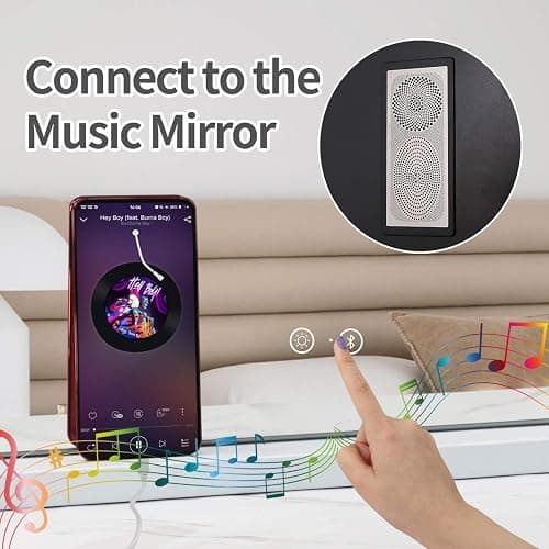 Fenair Makeup Mirror with Lights and Bluetooth Speaker Support Answer Call Hollywood Vanity Mirror, Touch Screen, 3 Color Modes Frameless Tabletop Mirror with 15 Dimmable Bulbs (White) - B-white-bluetooth thumbnail 3