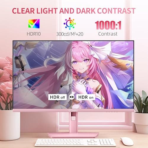 CUNPU 27 Inch Pastel Pink Gaming Monitor QHD 2560x1440 180/200Hz 1ms GTG Fast IPS Computer Monitor, 90% DCI-P3, Adaptive Sync, Built in Speaker, Height/Swivel/Tilt/Pivot Adjustable Stand, HDMI,DP thumbnail 6