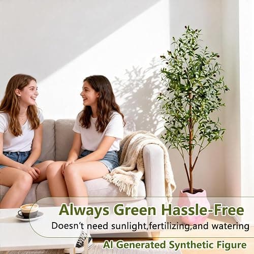 CyanZen 6FT Artificial Olive Tree Indoor, Tall Faux Olive Tree with Pot&Basket, Large Fake Olive Tree with Realistic 1080 Silk Leaves and 60 Fruits for Living Room Home Office Decor. thumbnail 7