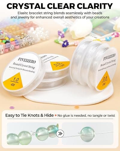 6 Rolls FIVEIZERO Elastic Bracelet String Cord, 0.4mm, 0.5mm, 0.6mm, 0.7mm, 0.8mm, 1mm Crystal Clear Stretchy Elastic Bead String for Bracelets, Jewelry Making and Clay Pony Seed Stone Beads Beading thumbnail 2