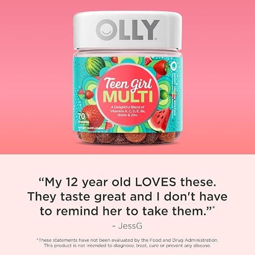 Olly Teen Girl Multi Gummy, Healthy Skin and Immune Support, 15 Essential Vitamins, Biotin, Zinc, Calcium, Chewable Multivitamin, Berry Melon, 35 Day Supply, 70 Count thumbnail 6