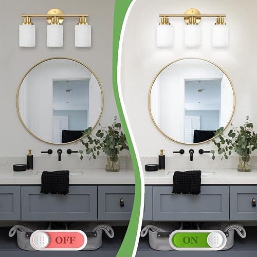 Guliaofo 3-Light Bathroom Light Fixtures, Vanity Lights for Mirror with Textured Milky White Glass Shade, Modern Kitchen Light Fixtures Wall Sconce Light - E26 Base - Brushed Gold thumbnail 7