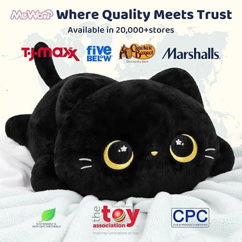Cute Black Cat Plush Pillow, Kawaii Plushies Black Cat Stuffed Animals, Squishy Plushies, Cuddle Plush Pillow for Kids & Girls (13 Inch) thumbnail 4