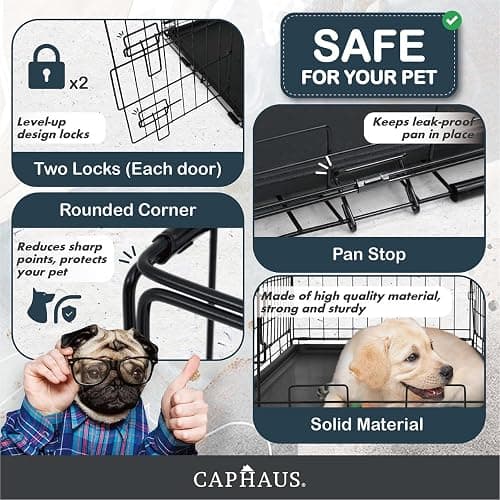 CAPHAUS Foldable Dog Crate Wire Metal Dog Kennel w/Leak-Proof Pan & Protecting Feet & Divider Panel, Single or Double Door, Small, Medium & Large Indoor Wire Cage, 24” w/Single Door thumbnail 4