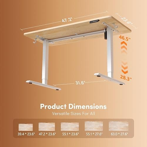 FEZIBO Standing Desk, 48 × 24 Inches Electric Height Adjustable, Sit and Stand Up, Computer Office Desk with Splice Board, White Frame/Maple TOP thumbnail 3