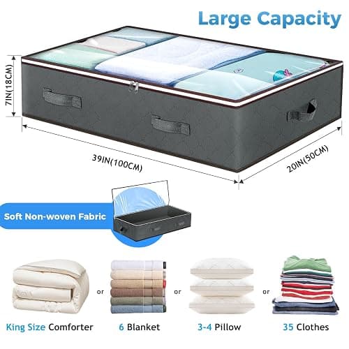 Budding Joy 90L Under Bed Storage Containers, Closet Organizers and Storage Bins, Foldable Underbed Storage Bags for Linen Sheets, Blanket, Clothing, Comforter, Sweaters, Pillows, Wrapping Paper, Grey thumbnail 3