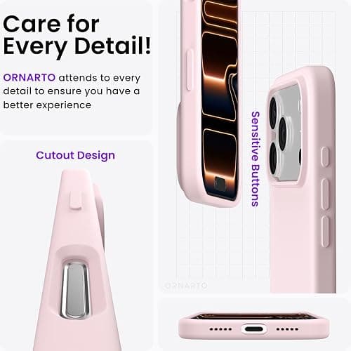 ORNARTO Compatible with iPhone 17 Pro Case 6.3", Slim Liquid Silicone 4 Layers Full Covered Soft Gel Rubber Shockproof Cover, Protective Phone Case for iPhone 17 Pro-Chalk Pink thumbnail 5