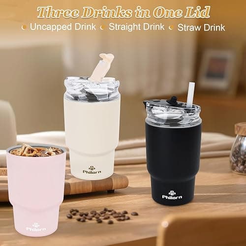 Philorn Coffee Cup Travel Mug, 14OZ/400ml Insulated Coffee Cup | with Double Wall, Reusable Coffee Cups with Lid & Straw, Pink Travel Cup for Hot and Cold Drinks thumbnail 4