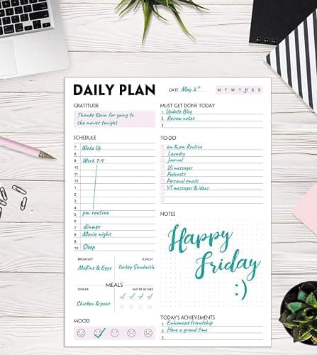 Daily Planner Notepad - Tear-Off Daily Planning Pad, Organizer with To Do Lists, Schedule, Appointment, Productivity Tracker, 50 Undated Sheets, 8.5 x 11 in thumbnail 5