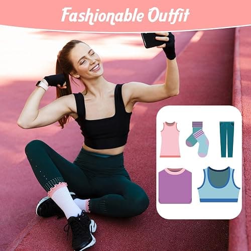 scenicamp 3/6 Pairs Cute Pilates Socks for Women, Ruffle Frilly Yoga Socks Non Slip Cotton Crew Ballet Socks with Embroidery thumbnail 7