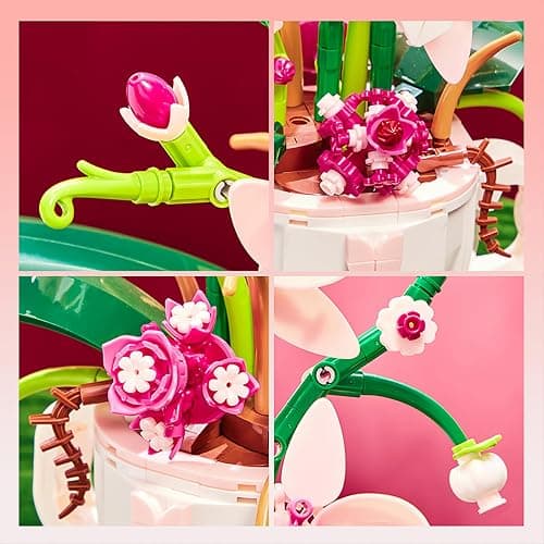 iixeal Pink Orchid Flower Building Set for Adults, Coffee Cup Orchid Botanical Collection Plant Building Kit, Home and Office Decor Gift for Christmas Day, Valentines, Birthday 567pcs thumbnail 2