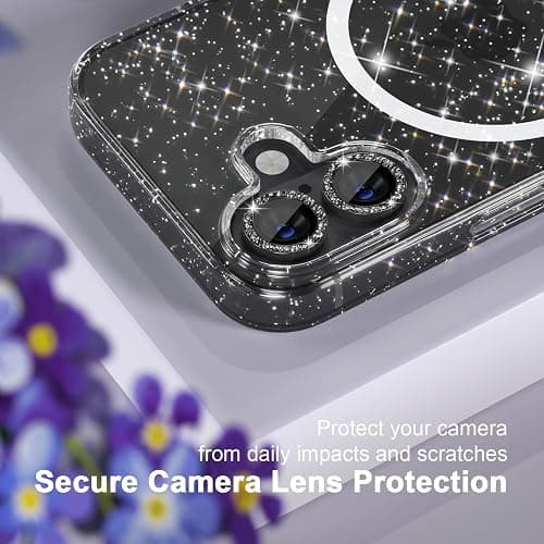 Choiche for iPhone 16 Plus Case Compatible with MagSafe, Glitter Black | Women Girly Cute Glitter Sparkly Magnetic Phone Case with Diamond Camera Lens Protectors, Military-Grade Drop Protection 6.7" thumbnail 3