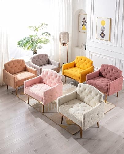 KINFFICT Modern Accent Chair, Upholstered Single Sofa Arm Chair for Living Room and Bedroom, Comfy Armchair with Solid Tapered Metal Legs, White thumbnail 7