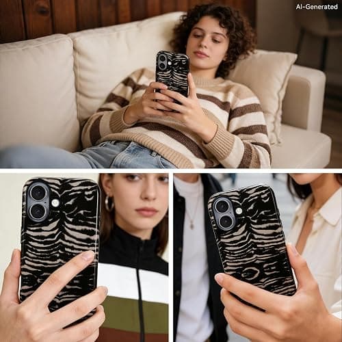 Fourmor for iPhone 16 Case - Wireless Charging for MagSafe, Dual-Layer Design (Outer Hard PC Shell + Inner Soft TPU Shell), Unisex Shockproof Protective Case - Tiger Stripe Pattern. thumbnail 7