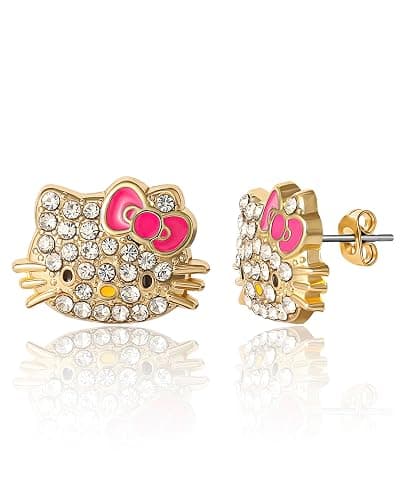 Pave Crystal Hello Kitty Earrings for Women Official License, Gold Tone and Enamel Dangle or Stud Earrings, Sanrio Jewelry - Image 1