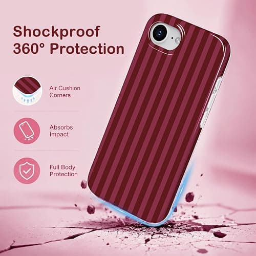Aurorastar for iPhone 16e/17e Cute Burgundy Striped Soft Phone Case | Soft TPU Thin Slim Shockproof Protective Aesthetic Kawaii Summer Simple Cases for Women Girls, Burgundy Stripes thumbnail 5