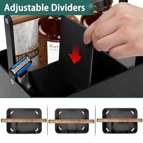 BYUNER Portable Shower Caddy Dorm: Bathroom Caddy Organizer with Handle and Adjustable Dividers,Plastic Shower Basket for Toiletry,Makeup,Vanity,Shower Storage Tote for College, Cleaning Caddy, Black thumbnail 5