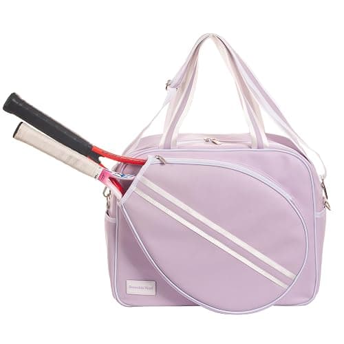 Remobia Hicol Purple PU Leather Women Large Sports Handbag Tennis Racket Shoulder Bag Tennis Tote Bag for 2 Rackets, with Water Bottle Holder thumbnail 3