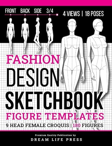 Fashion Design Sketchbook: Fashion Sketchbook with Figure Templates of Female Croquis for Clothing & Outfit Designing (9 Heads a Guide) 18 Unique Women Poses with Large Illustrations for Easy Drawing - Image 1