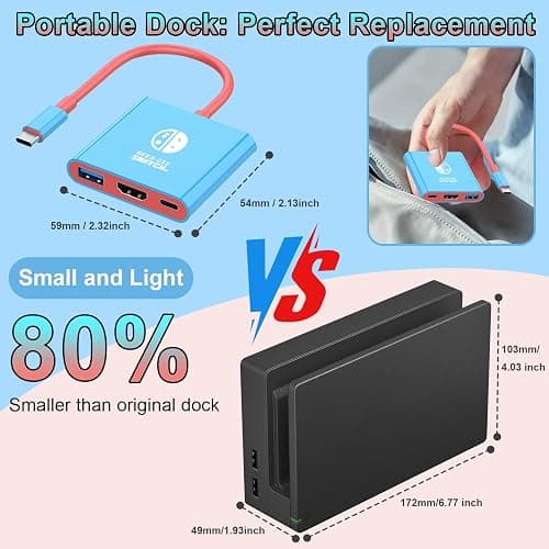 Herfair Switch Dock Portable Travel Dock for Nintendo Switch & OLED (Not Support Switch 2) TV Adapter Compatible with Steam Deck/MacBook Pro/Laptop/iPad Pro/iPhone 16 15/Galaxy Phone/More thumbnail 2