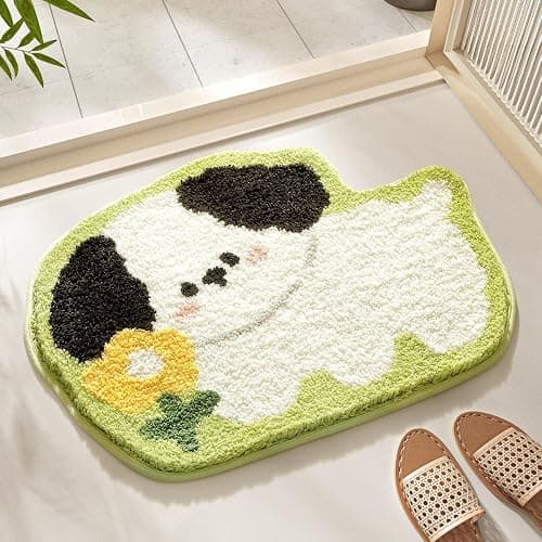 Tyrafry Cartoon Animal Bathroom Rug, Thick Plush Bath Mat Cute Microfiber Area Rug Quick Dry Door Mat Anti Slip Washable Shower Rug, 20 x 25 Inches, Dog - Image 1