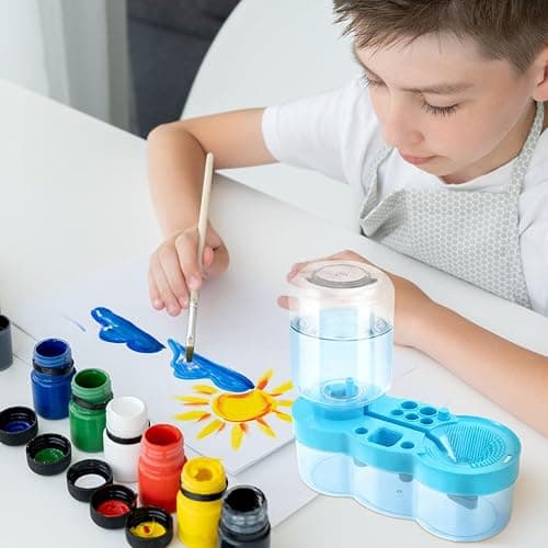 Paint Brush Cleaner for Kids Water Circulation Paint Brush with Drain Paint Water Dispenser with Palette Brush Holder Paint Brush Washer for Acrylic Painting Watercolor Art Supplies(blue) thumbnail 7