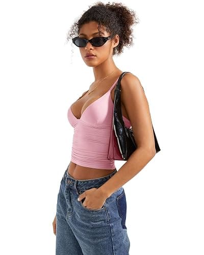 SUUKSESS Women Sexy Deep V Neck Sleeveless Fitted Basic Tops Y2K Tank Top Cami thumbnail 6