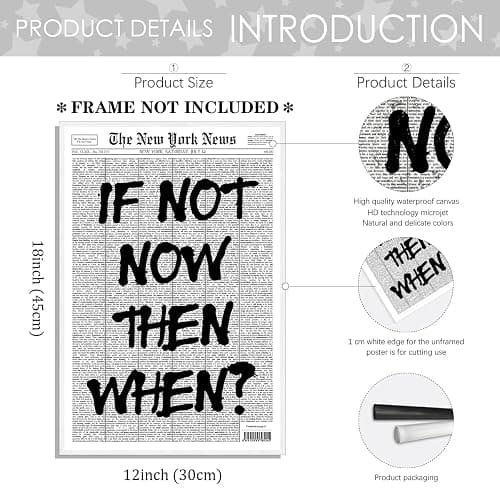 Positive Affirming Quotes Posters Black and White Wall Art If Not Now Then When Retro Apartment Bedroom Decor12x18inch Unframed thumbnail 2
