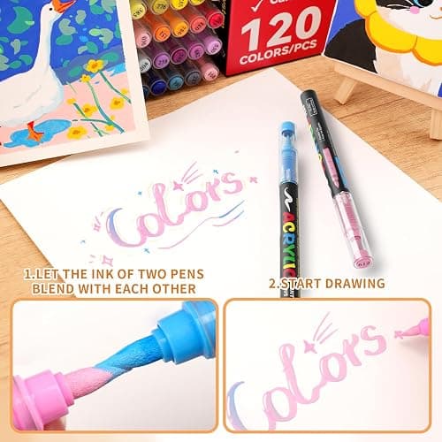 TECADA 168 Colors Acrylic Paint Markers, Soft Brush Tip Acrylic Markers Set, Paint Pens for Wood, Fabric, Canvas, Glass, Stone, Canvas, Rock Painting and DIY Crafts Art Supplies thumbnail 5