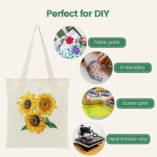 Carbrea 12 Pack Canvas Tote Bag - Lightweight Thin Tote Bags Bulk Blank Shopping Reusable Grocery Bags for DIY Gift Sublimation Activity - Beige thumbnail 6