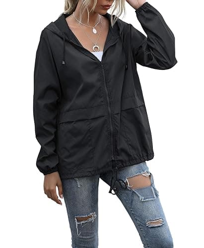 PESION Women's Waterproof Raincoat Lightweight Rain Jacket Hooded Windbreaker with Pocket for Outdoor - Image 1