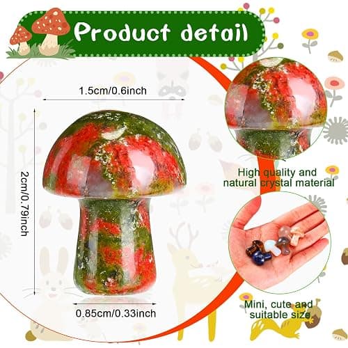 Nuanchu 20 Pcs Crystal Mushroom Decor Hand Making Mini Sculpture Mushroom Worry Stone Figurines Bulk Gemstone Polished Trinkets for Party Favors Stuff Witchcraft DIY Meditation Garden(Vivid Colors) thumbnail 3