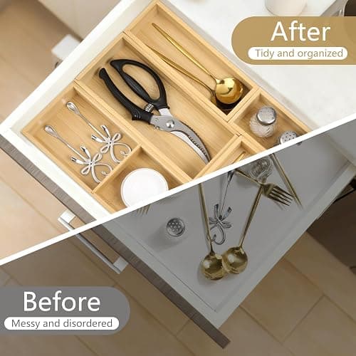 JPPSUJJ 5 Pack Bamboo Drawer Organizer Set, Multi-Use Junk Drawer Organizer for Bathroom, Kitchen, Office, Jewelry, Makeup thumbnail 3