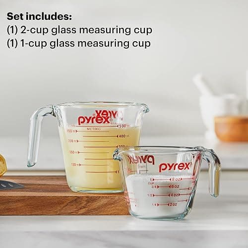 Pyrex Essentials (2-Pack) Glass Measuring Cups Set, (1 & 2 Cup) Measuring Cups For Prepping, Baking and Cooking, Preheated Oven, Dishwasher, Freezer, and Microwave Safe thumbnail 2