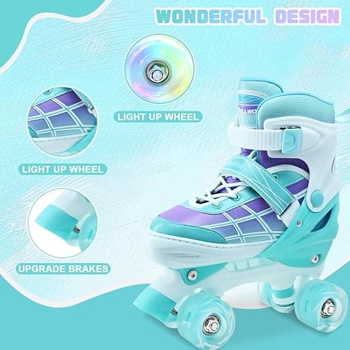 Roller Skates for Kids, Adjustable Quad Skates for Youth Teen Ages 5-8 8-12 12-14 with Light Up Wheels, Children Beginners Rollerskates for Indoor Outdoor Spots thumbnail 4